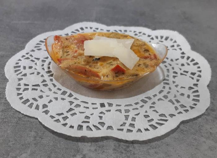 Verrines poivrons crème fraiche parmesan 